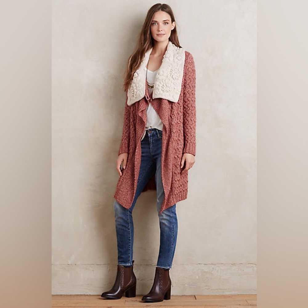 Anthropologie Dark Blush Knitted & Knotted Lilitz Cardigan